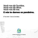 Câmara de Vereadores parabeniza jornalistas pelo seu dia Câmara de Vereadores parabeniza jornalistas pelo seu dia